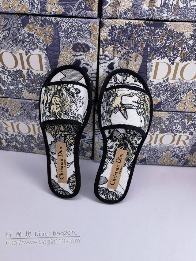 DIOR女鞋 迪奧飛織面料羊皮沙灘涼鞋 Dior真皮刺繡拖鞋  naq1372
